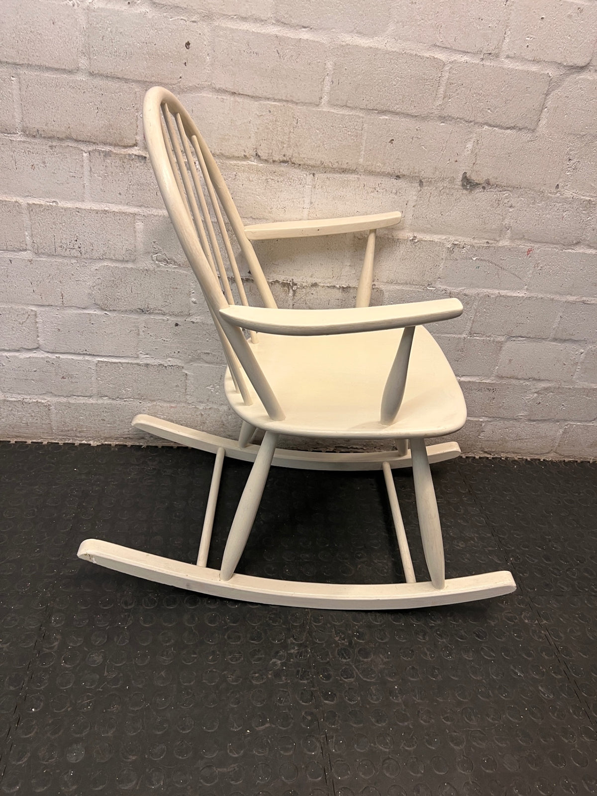 Vintage Style White Spindle Back Rocking Chair — Used; Fair Condition – back view