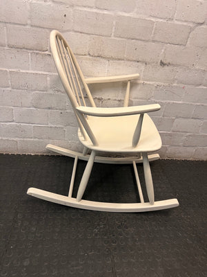 Vintage Style White Spindle Back Rocking Chair — Used; Fair Condition – back view