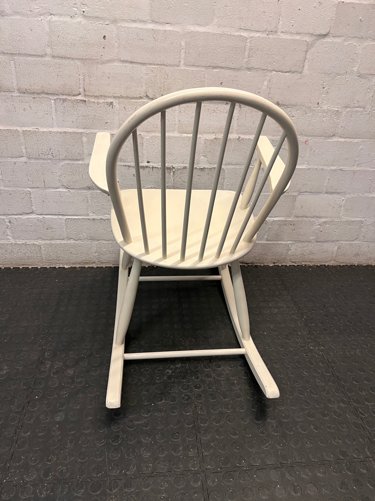 Vintage Style White Spindle Back Rocking Chair — Used; Fair Condition – condition detail