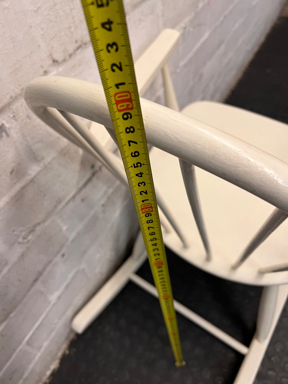 Vintage Style White Spindle Back Rocking Chair — Used; Fair Condition – height measurement