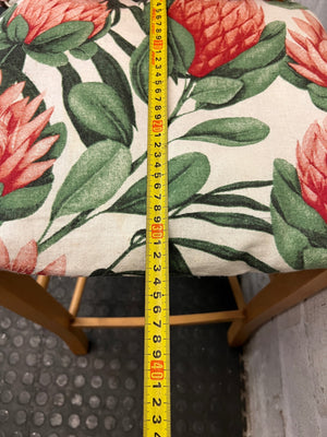 Light Wood Dining Chair with Protea Print Cushion — Well Used Condition – depth measurement