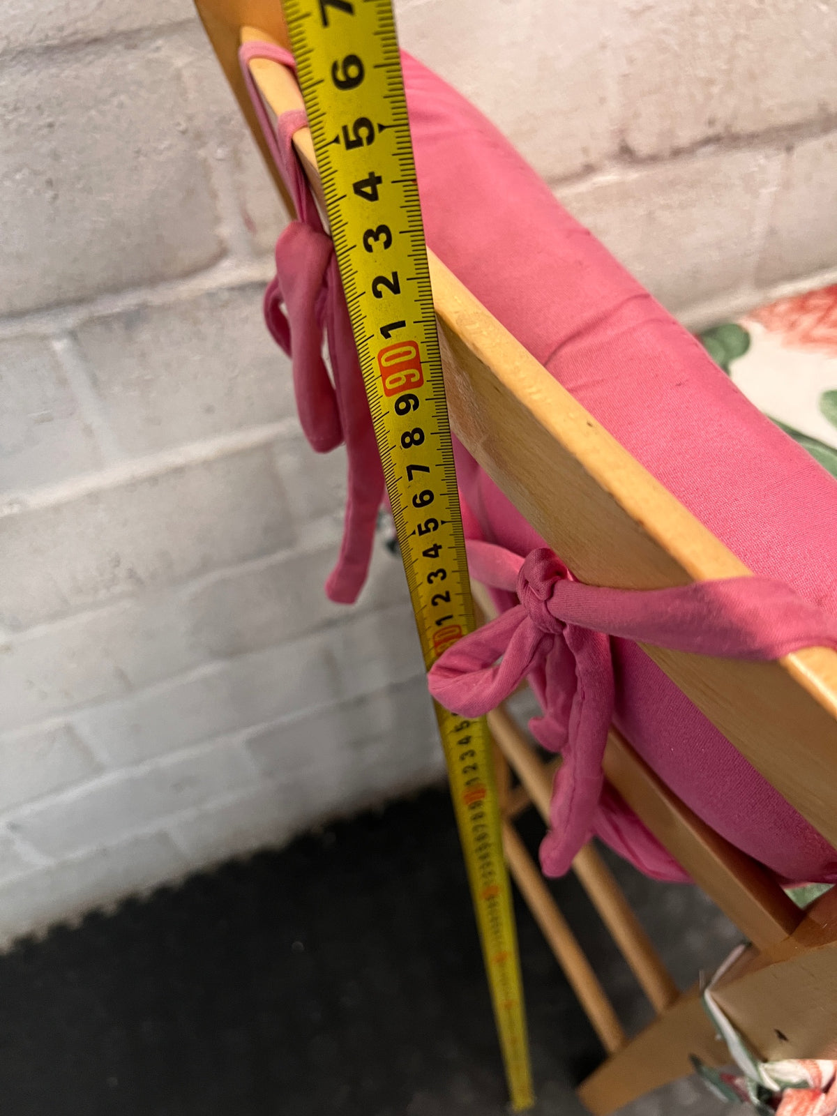 Light Wood Dining Chair with Protea Print Cushion — Well Used Condition – height measurement