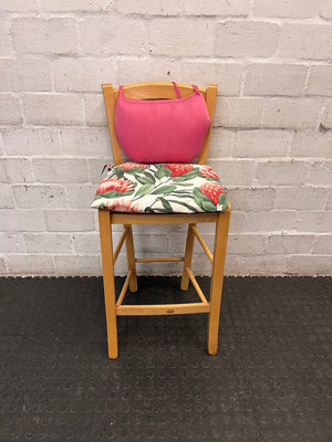 Light Wood Dining Chair with Protea Print Cushion — Well Used Condition – main front view