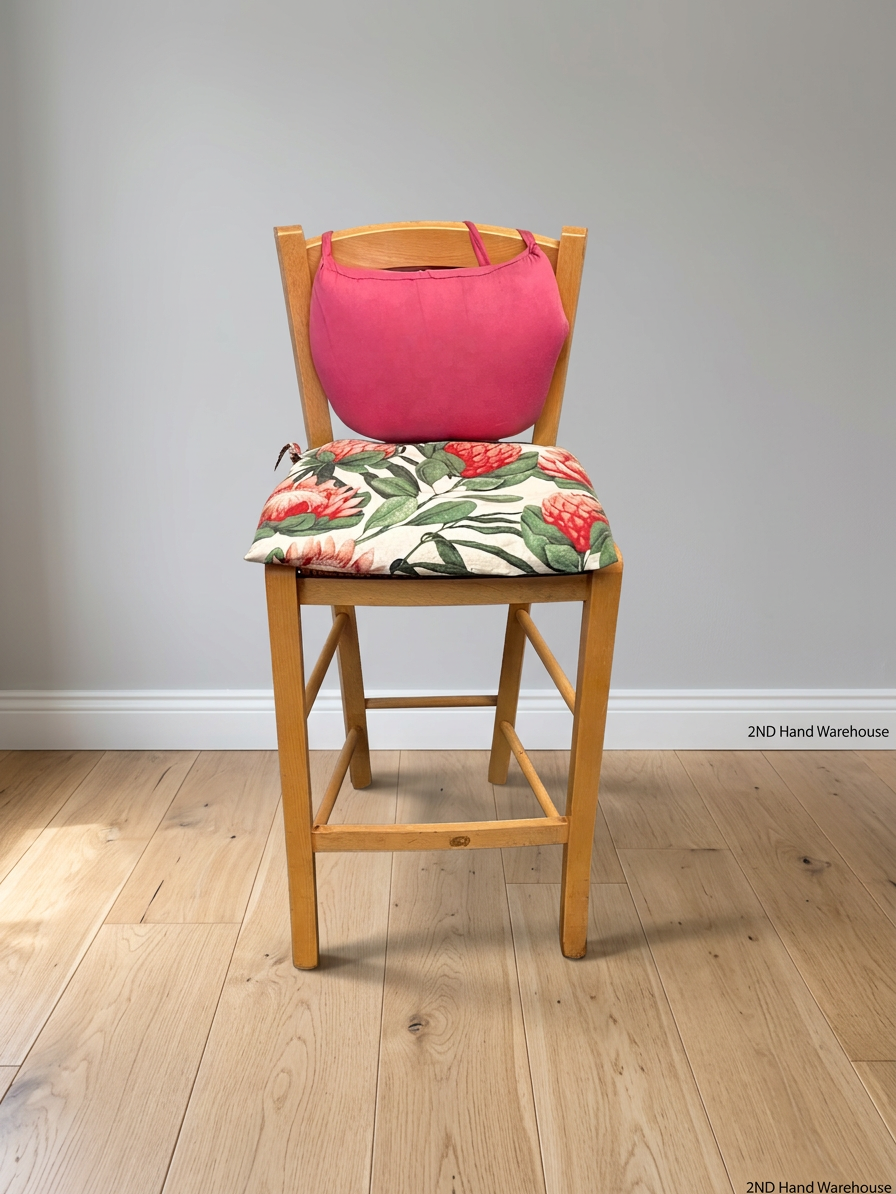 Light Wood Dining Chair with Protea Print Cushion — Well Used Condition – styled product image