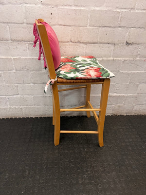 Light Wood Dining Chair with Protea Print Cushion — Well Used Condition – top view
