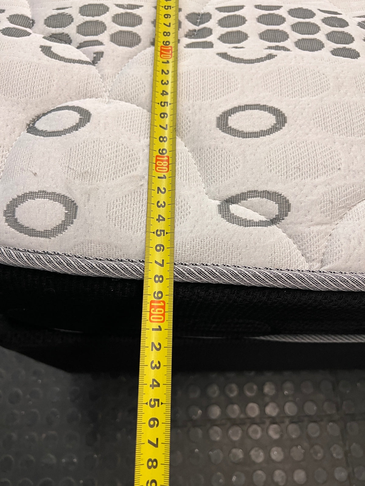 Queen Size Base Set with Patterned Mattress — Used; Fair Condition – depth measurement