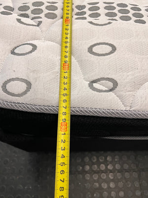 Queen Size Base Set with Patterned Mattress — Used; Fair Condition – depth measurement