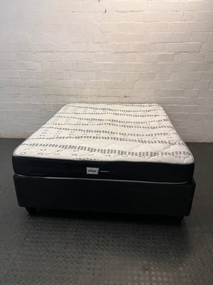 Queen Size Base Set with Patterned Mattress — Used; Fair Condition – main front view