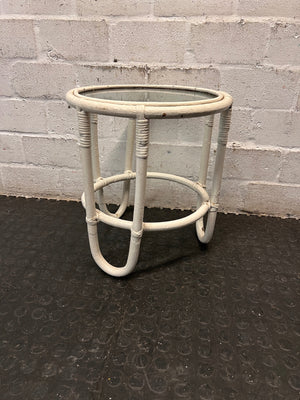 Round Glass-Top Painted Cane Side Table – main front view