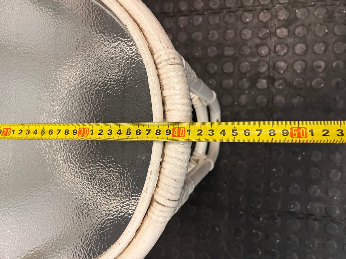 Round Glass-Top Painted Cane Side Table – width measurement
