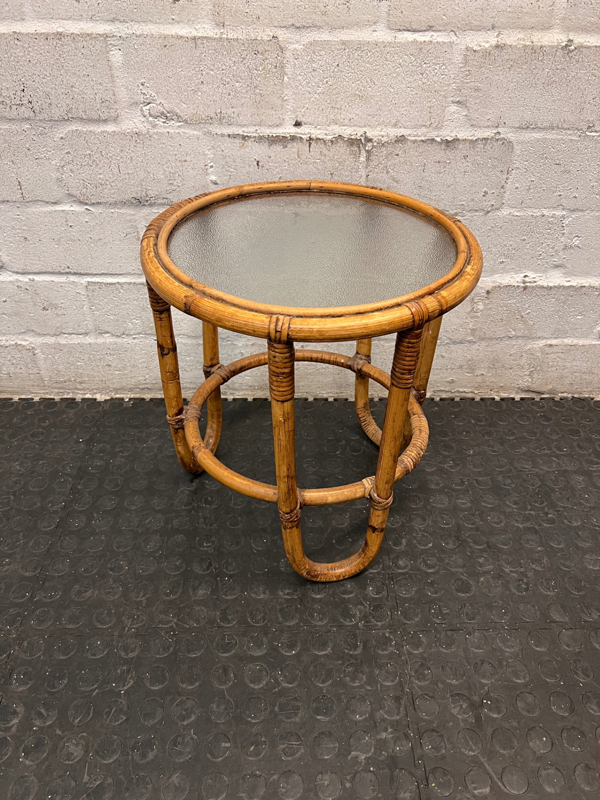Round Bamboo and Glass Side Table – back view