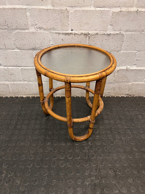 Round Bamboo and Glass Side Table – back view