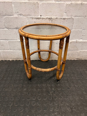 Round Bamboo and Glass Side Table – condition detail
