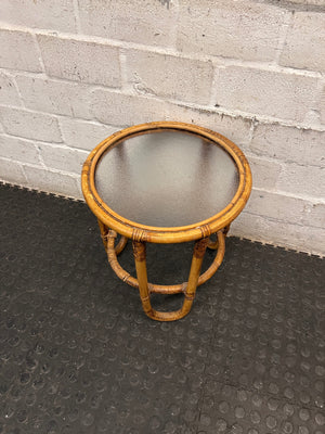 Round Bamboo and Glass Side Table – side view
