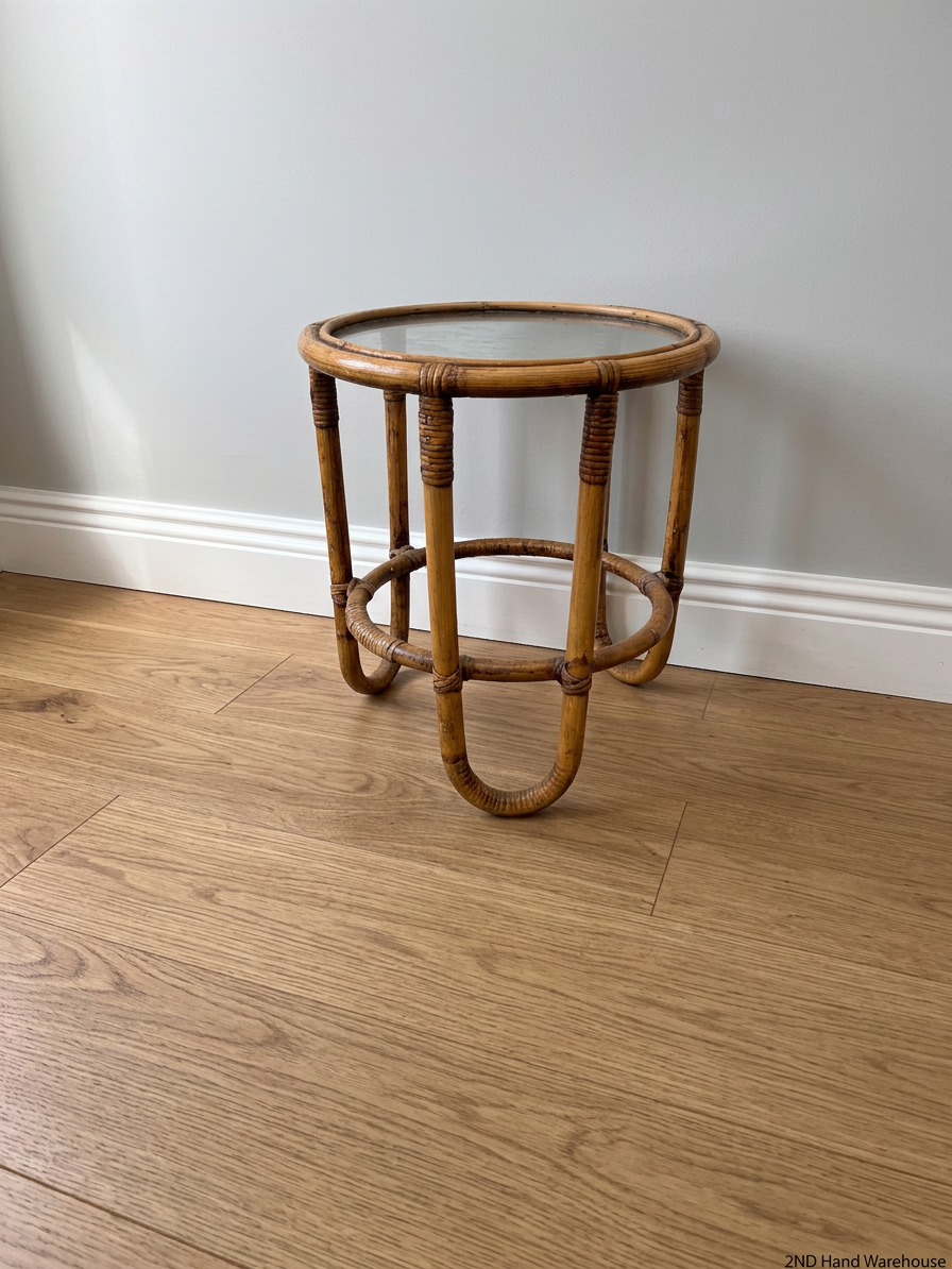 Round Bamboo and Glass Side Table – styled product image