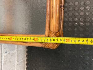 Square Bamboo Style Side Table with Glass Top — Well Used Condition – width measurement