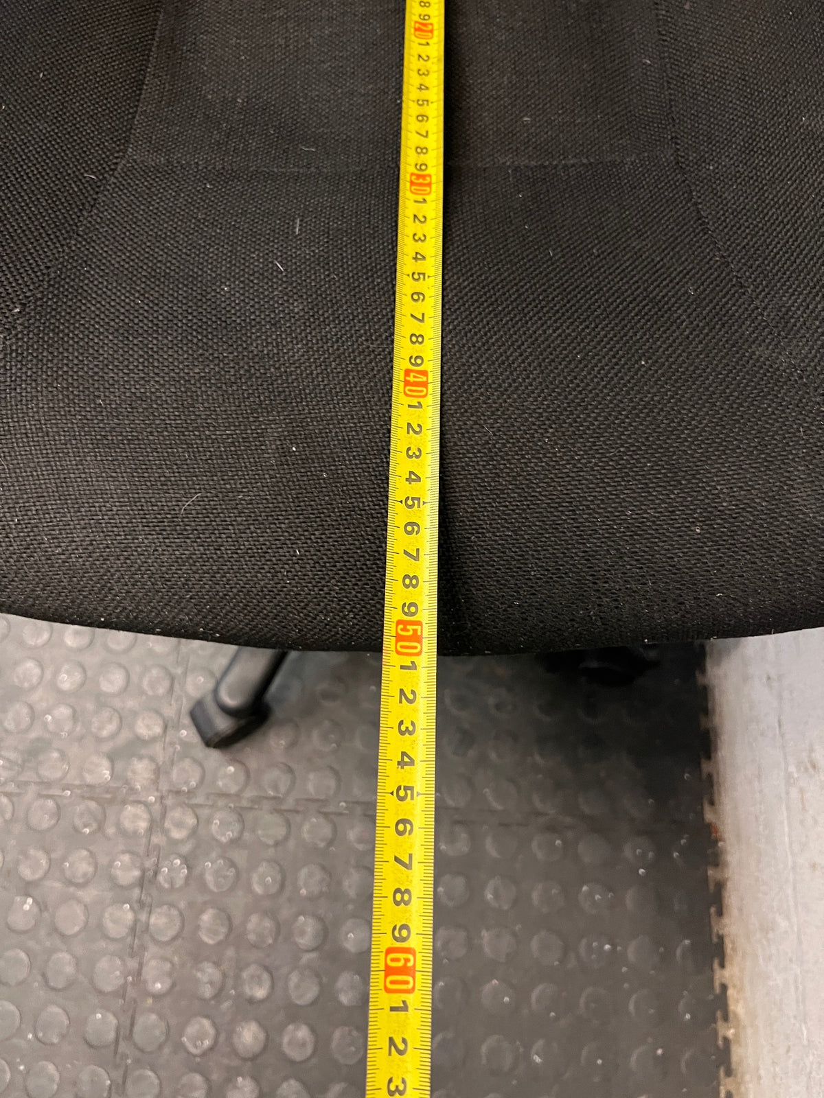 Black High-Back Fabric Office Chair — Broken Wheels – depth measurement