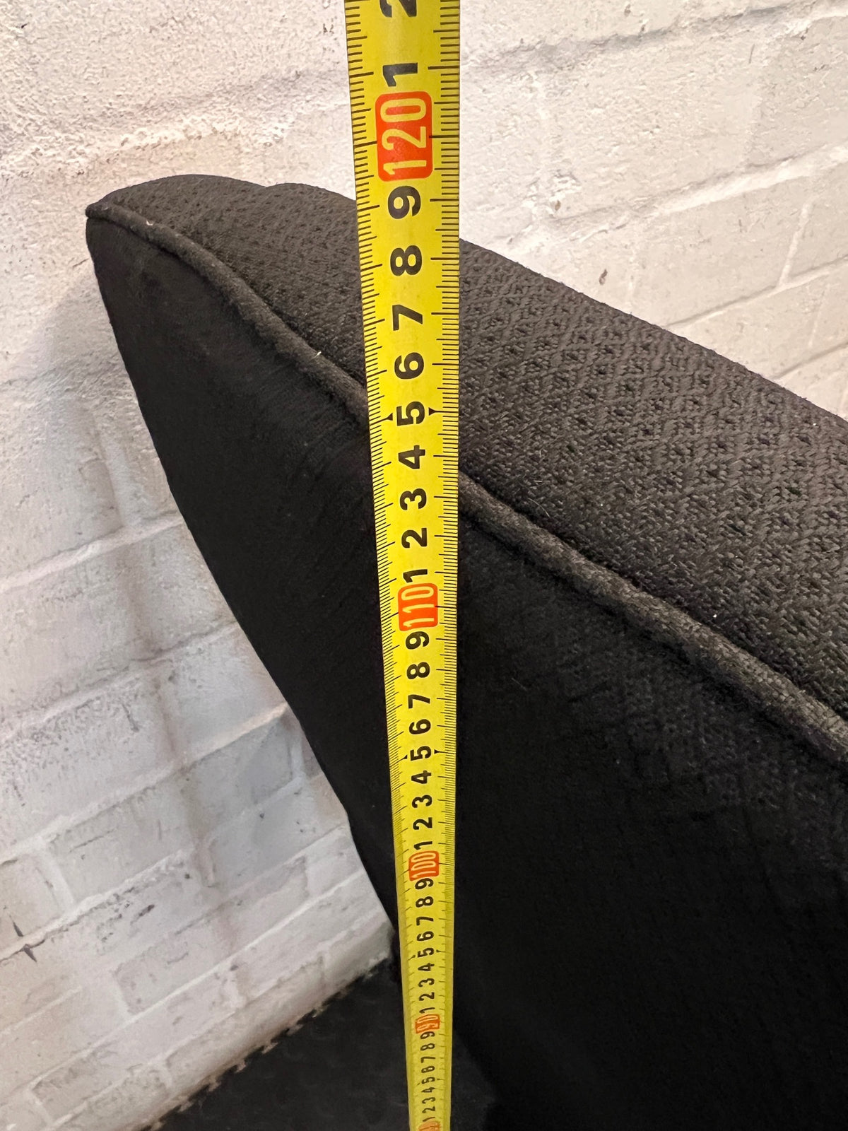 Black High-Back Fabric Office Chair — Broken Wheels – height measurement