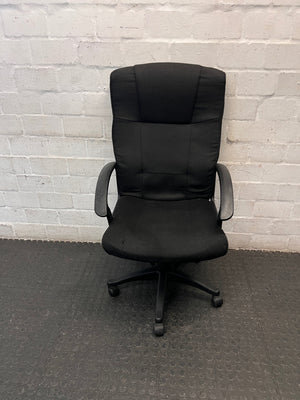 Black High-Back Fabric Office Chair — Broken Wheels – main front view