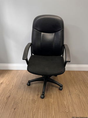 High-Back Black Swivel Office Chair — Broken Wheels on Chair Base – styled product image