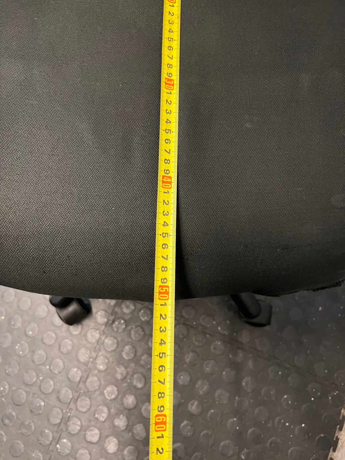 High-Back Black Fabric Office Chair — Broken Wheels – depth measurement