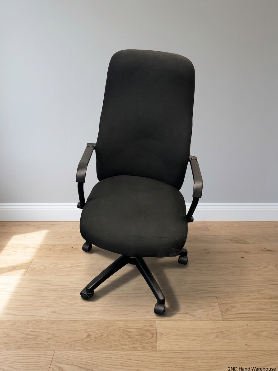 High-Back Black Fabric Office Chair — Broken Wheels – styled product image