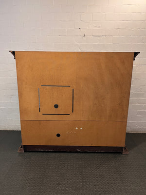 Dark Wood Finish TV Unit with Lattice Detail — Good Working Order – back view