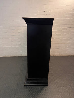 Dark Wood Finish TV Unit with Lattice Detail — Good Working Order – condition detail