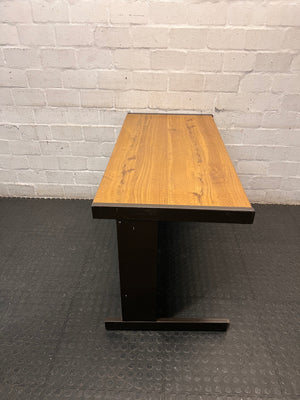 Wood-Look Office Desk with Dark Brown Metal Frame — Good Working Order – back view