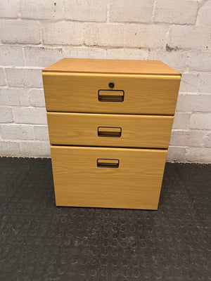 3-Drawer Oak Cabinet with Lock — Good Working Order – main front view