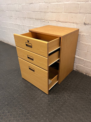 3-Drawer Oak Cabinet with Lock — Good Working Order – side view
