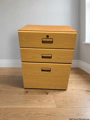 3-Drawer Oak Cabinet with Lock — Good Working Order – styled product image