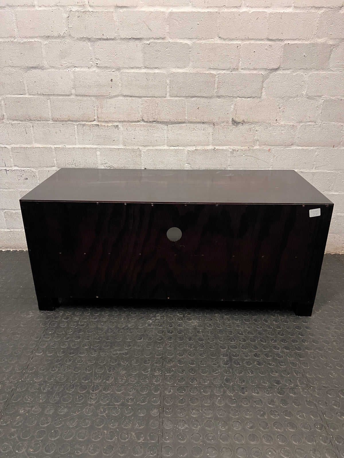 Dark Brown TV Unit with Three Drawers — Aged with Wear to Finish – back view