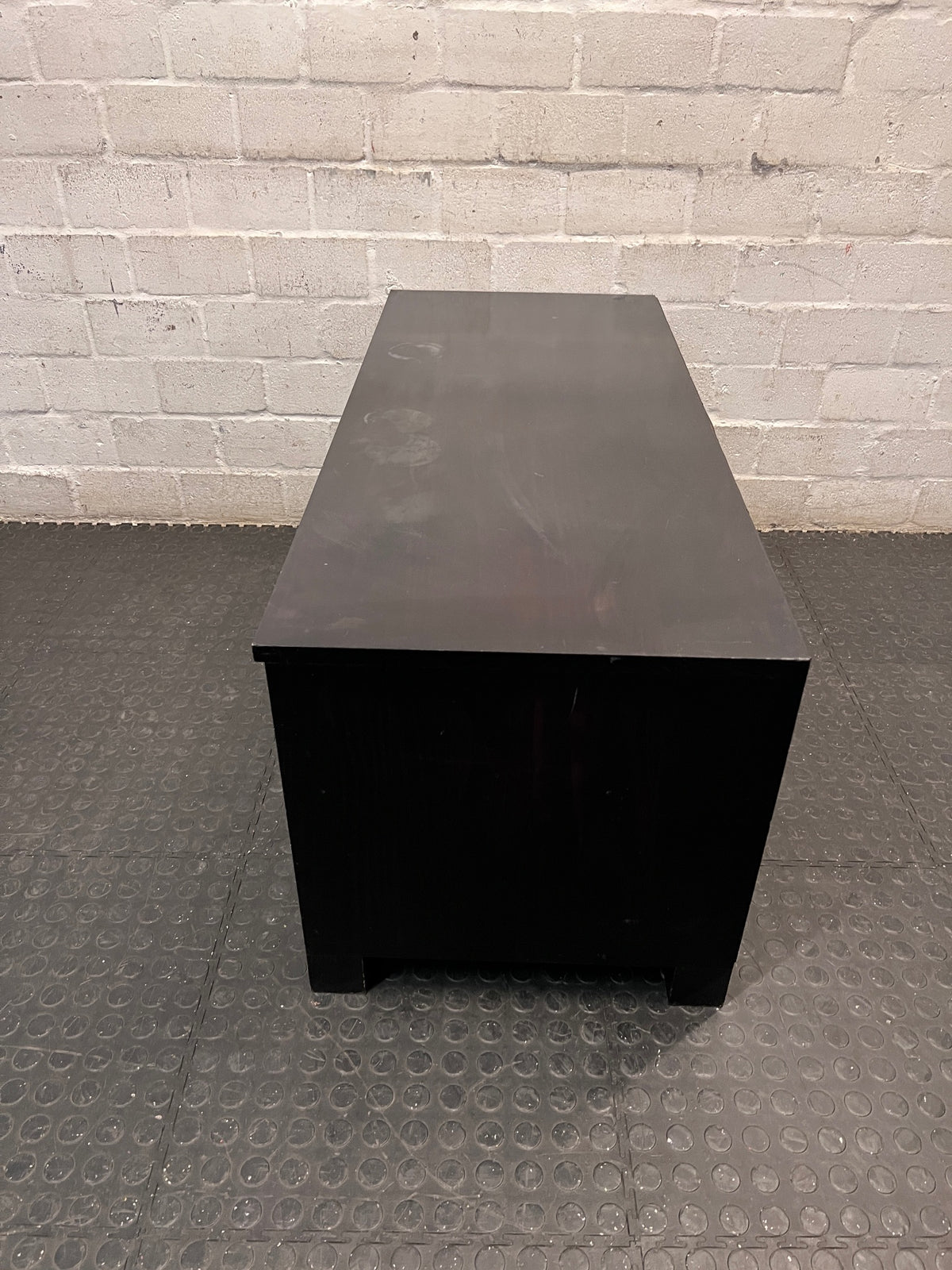 Dark Brown TV Unit with Three Drawers — Aged with Wear to Finish – condition detail