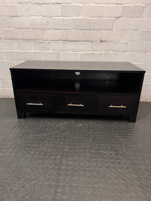 Dark Brown TV Unit with Three Drawers — Aged with Wear to Finish – main front view