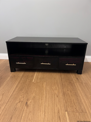 Dark Brown TV Unit with Three Drawers — Aged with Wear to Finish – styled product image