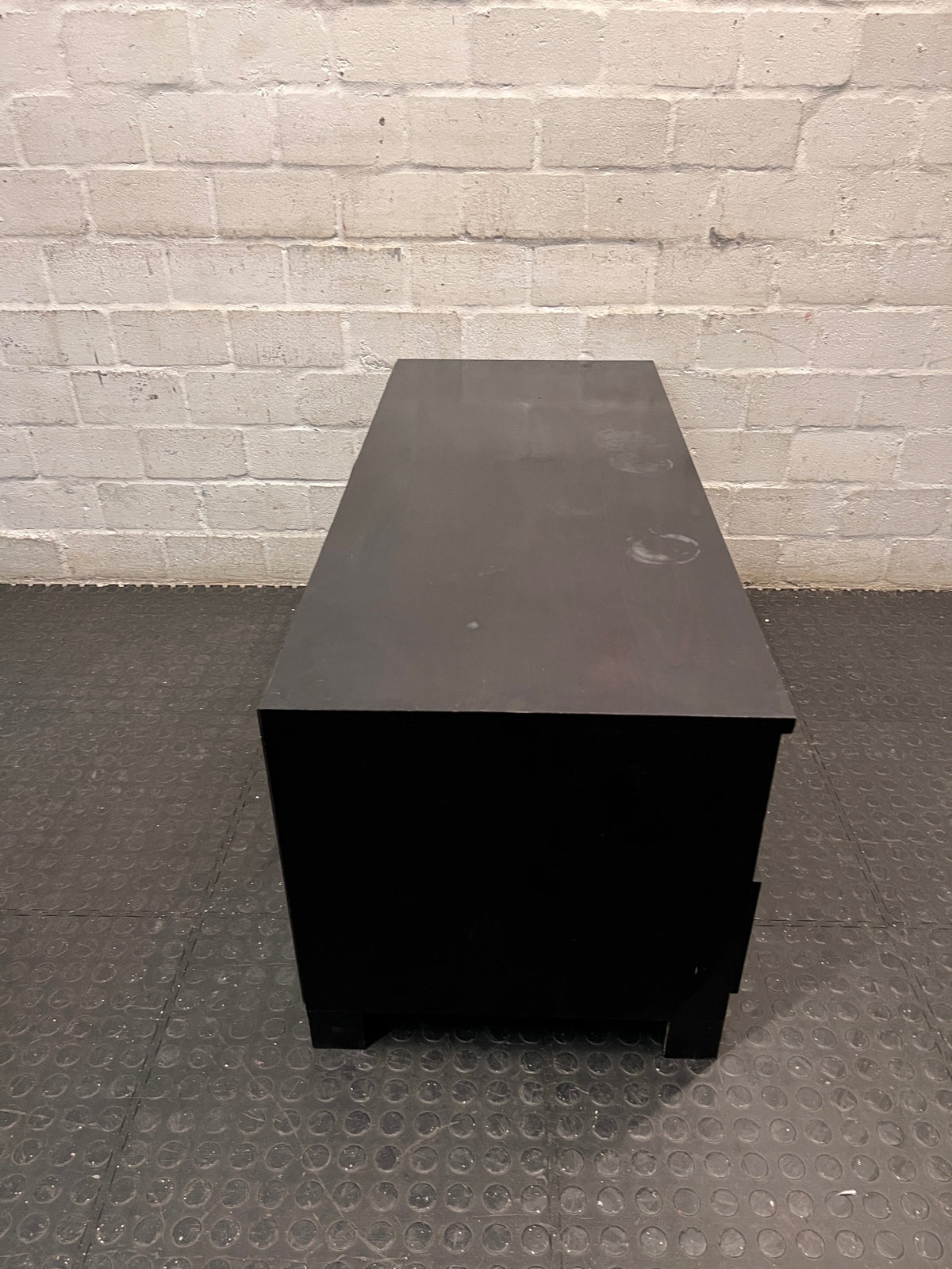 Dark Brown TV Unit with Three Drawers — Aged with Wear to Finish – top view
