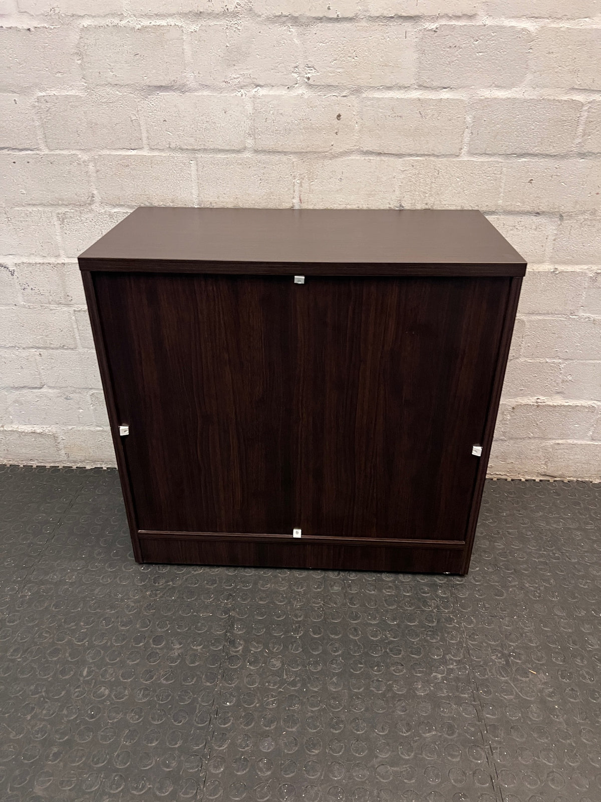 Dark Wood Sliding Door Office Credenza — Good Working Order – back view