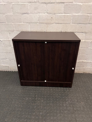 Dark Wood Sliding Door Office Credenza — Good Working Order – back view