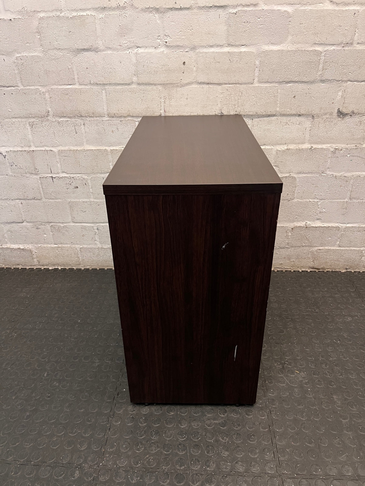 Dark Wood Sliding Door Office Credenza — Good Working Order – condition detail