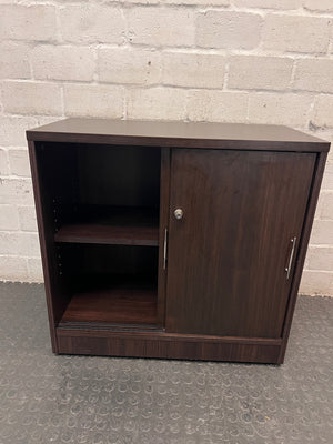 Dark Wood Sliding Door Office Credenza — Good Working Order – side view