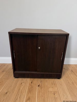 Dark Wood Sliding Door Office Credenza — Good Working Order – styled product image