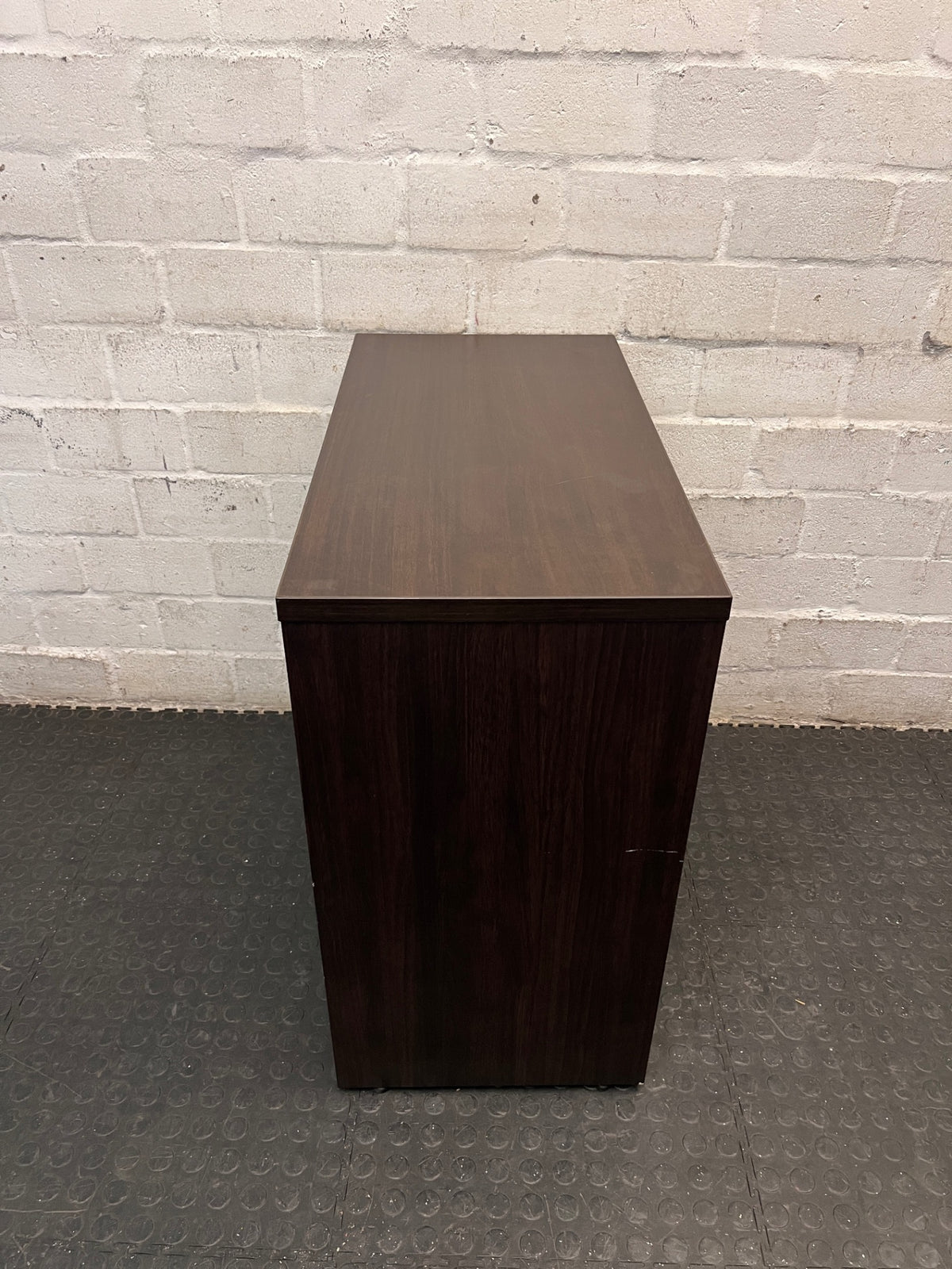 Dark Wood Sliding Door Office Credenza — Good Working Order – top view