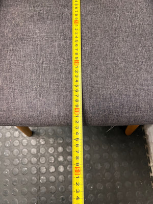 Grey Upholstered Mid-Back Chair with Wooden Legs — Damaged Back Leg – depth measurement
