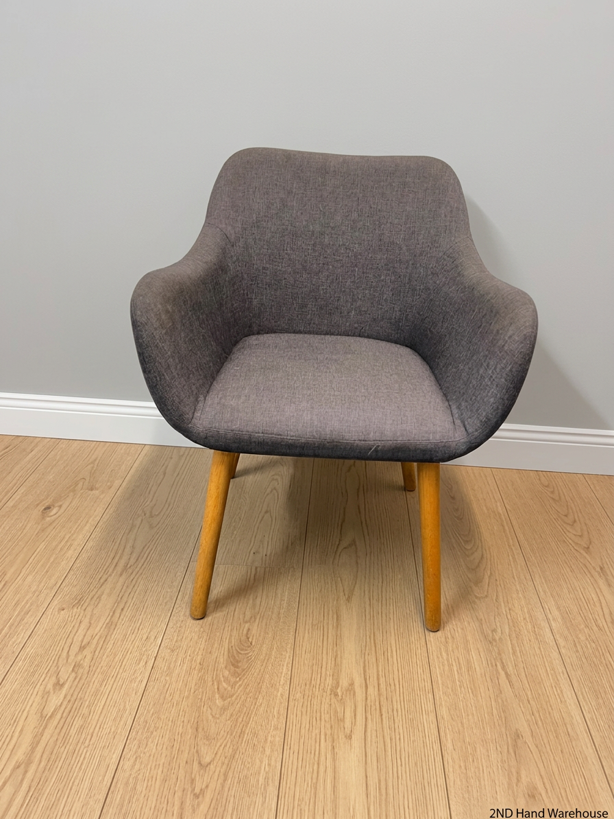 Grey Upholstered Mid-Back Chair with Wooden Legs — Damaged Back Leg – styled product image