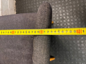 Grey Upholstered Mid-Back Chair with Wooden Legs — Damaged Back Leg – width measurement