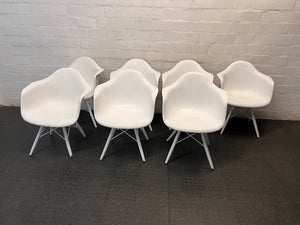 White Moulded Bucket Armchair with Tapered Legs – side view