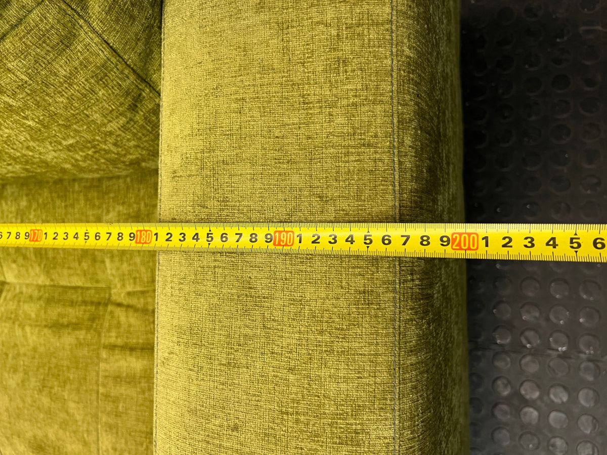 Green Textured Fabric L-Shape Corner Couch — Used; Fair Condition – width measurement