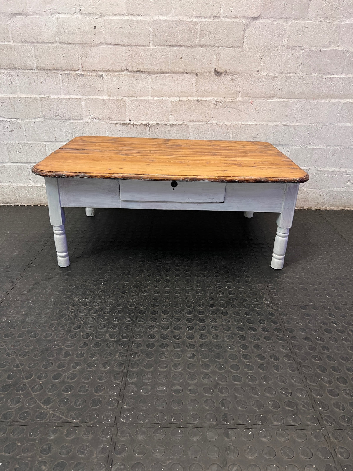 Two-Tone Wooden Coffee Table with Drawer — Fair Used Condition – main front view