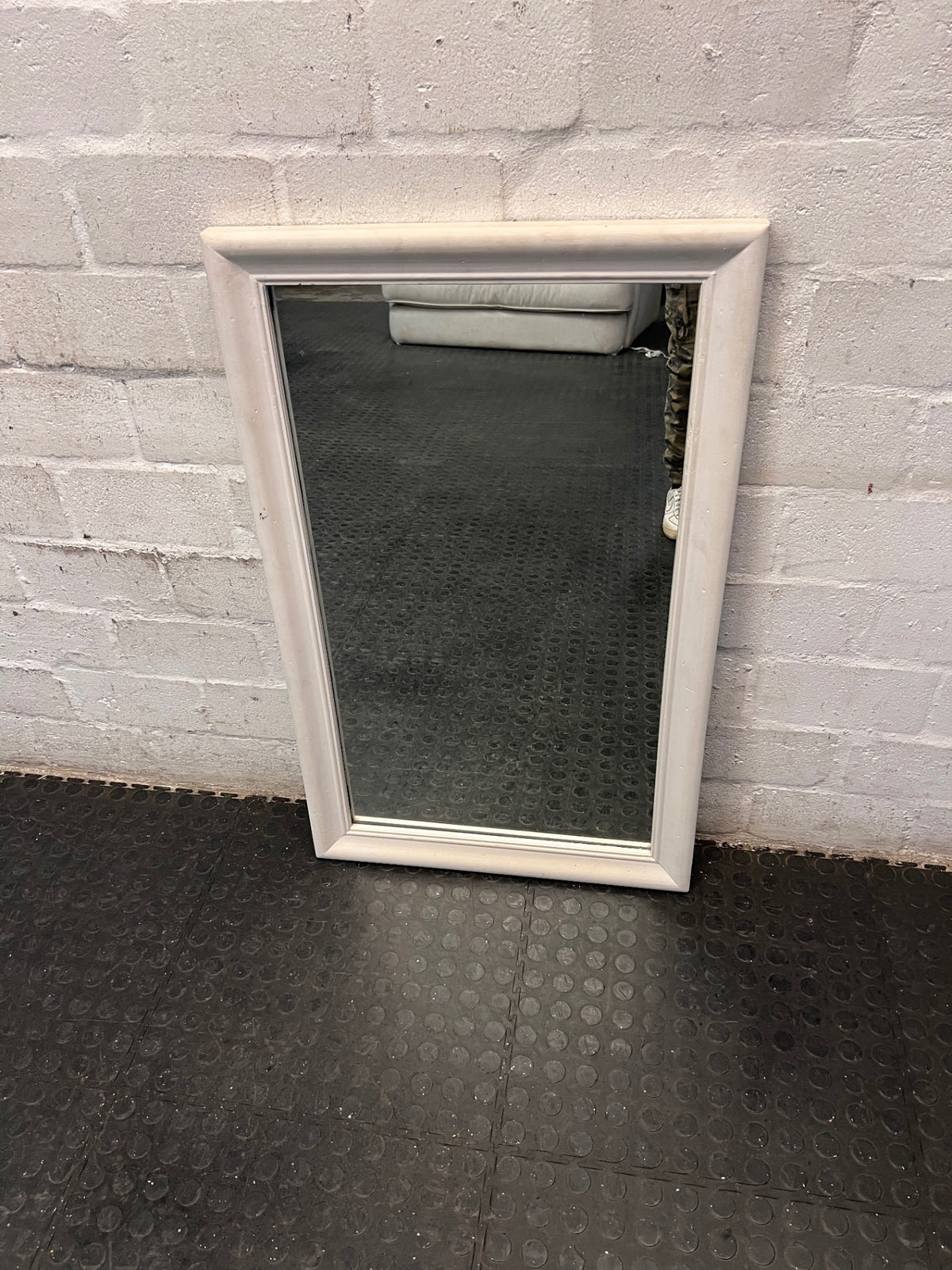 Classic White Framed Rectangular Wall Mirror — Fair Used Condition – main front view